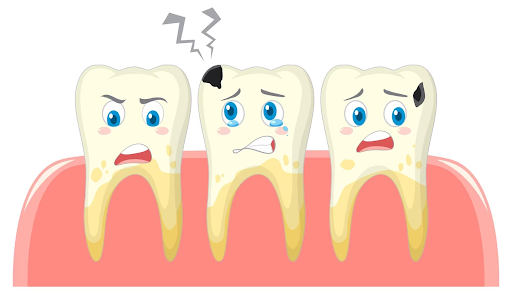 Dental and different teeth condition on white background